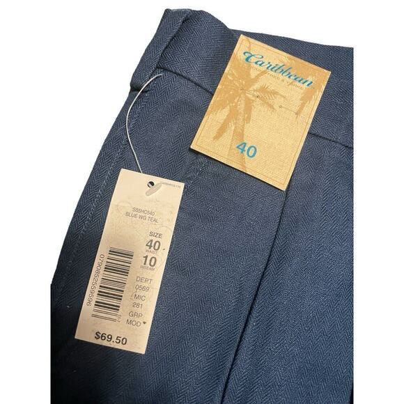 Caribbean Shorts Mens 40 Linen Cotton Blue Pockets - Picture 2 of 6
